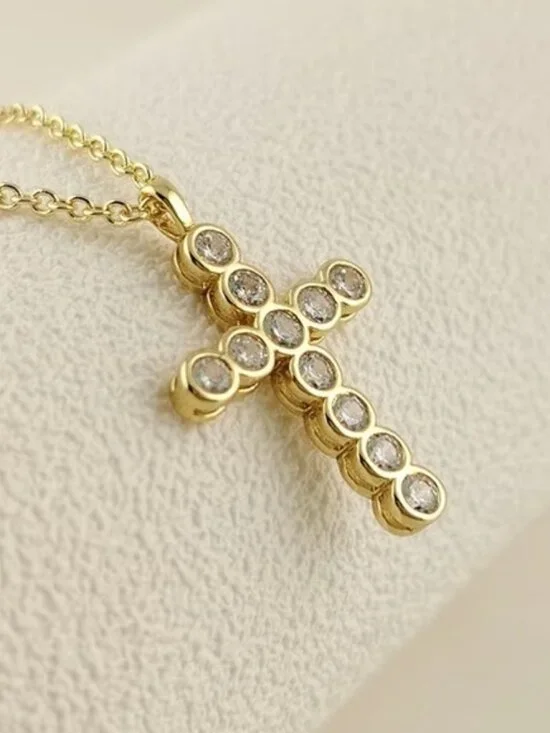 Kendra Scott White Crystal Gold Cross Necklace - Picture 4 of 4